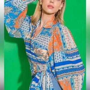 Flying Tomato Boho Wrap Long Sleeve Top Ballon Sleeves Size Medium